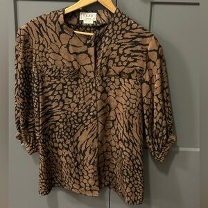 VTG 100% Silk Brown Animal Print blouse